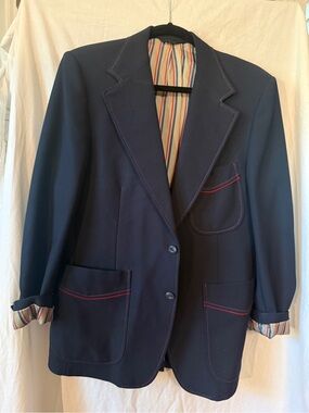 Vintage Johnny Carson Navy Blazer with Red Contrast Stitching